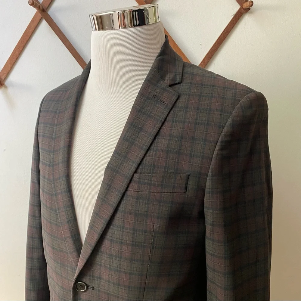 John Varvatos Soho Fit Checkered Plaid Blazer